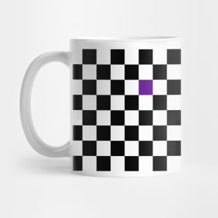 Checkered Black and White with One Purple Square Mug